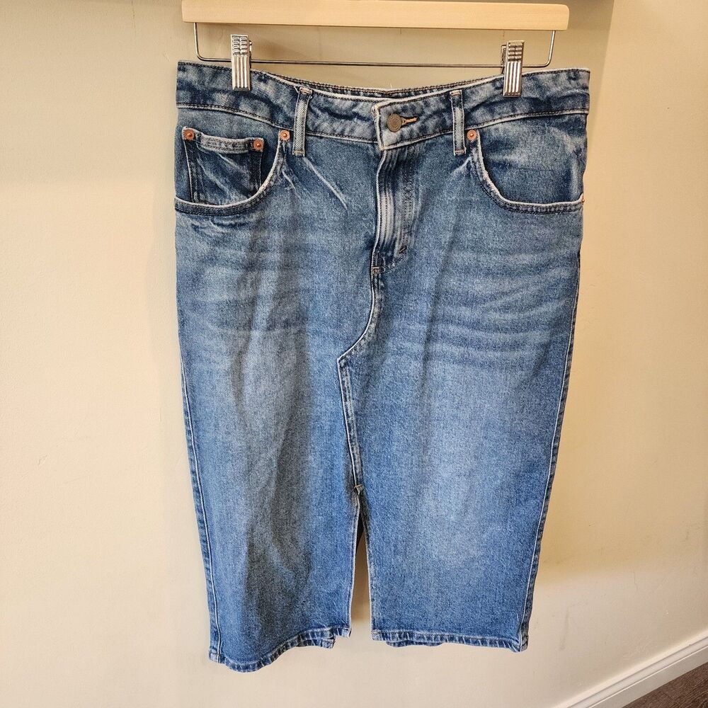 Lucky Brand Womens Denim Jean Skirt 10 - 30  Midi Back Front Slit Y2K Pencil